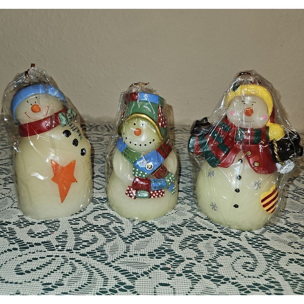 Set of 3 Candle Impressions Happy Snowman Flameless Battery Candles